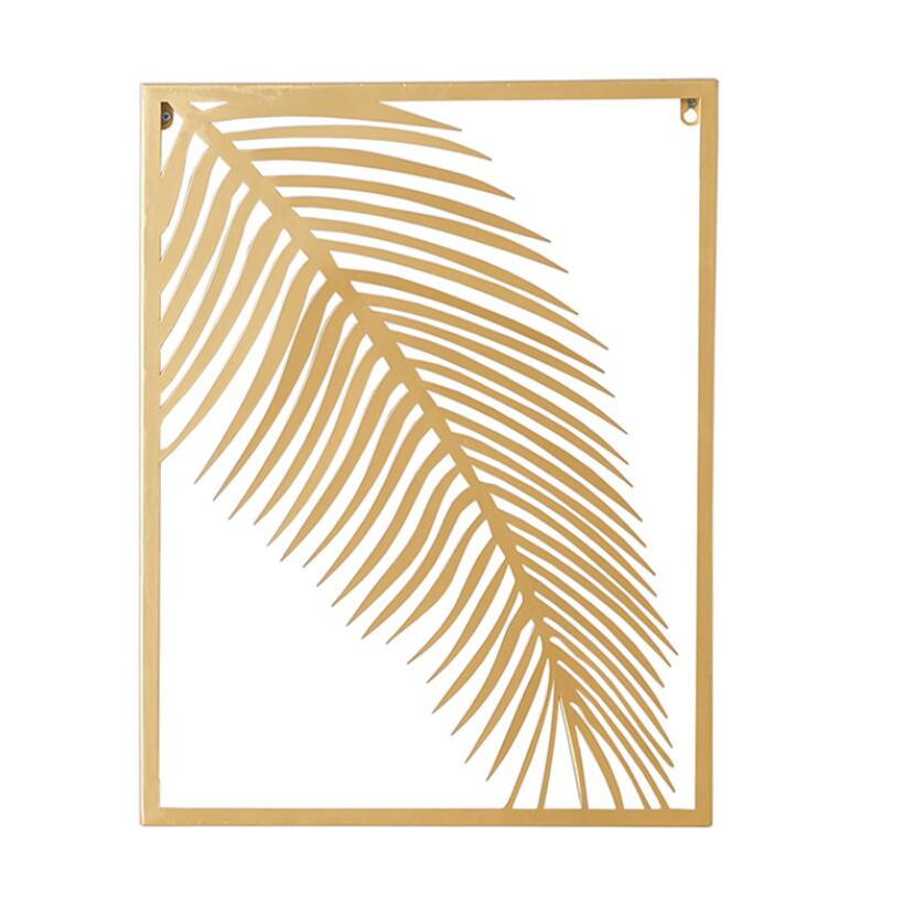 Living Room Hanging Rectangle Frame Gold Palm Leaf Metal Decoration For Wall