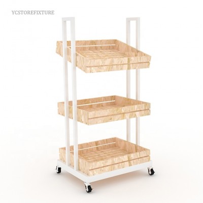 Wholesale price supermarket metal frame wood bread display rack