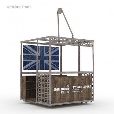 Industrial style wood and metal coffee kiosk for shopping mall