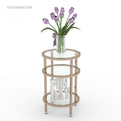 Luxury style 3-tier bookshelf glass shelf for store decoration