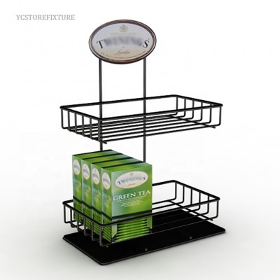 Counter top black metal wire green tea beverage display rack