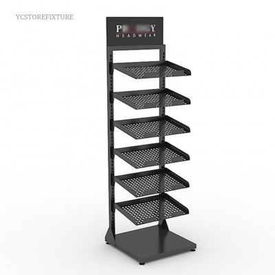 China supplier multi-level black metal cap stand headwear display