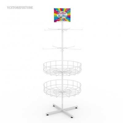 Floor standing rotating white metal toy store display rack