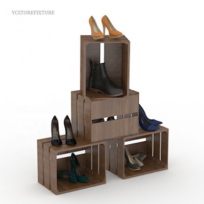 Creative design stackable wooden display rack crate for shoes