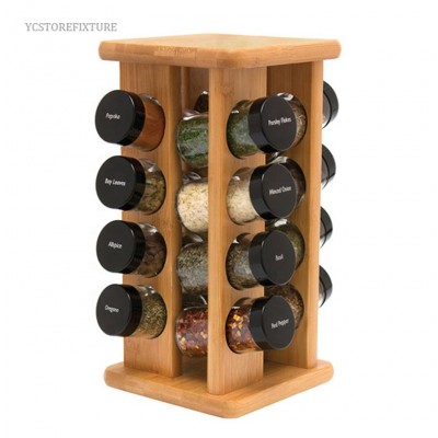 High quality insert type 16 jar bottles wood spice display rack